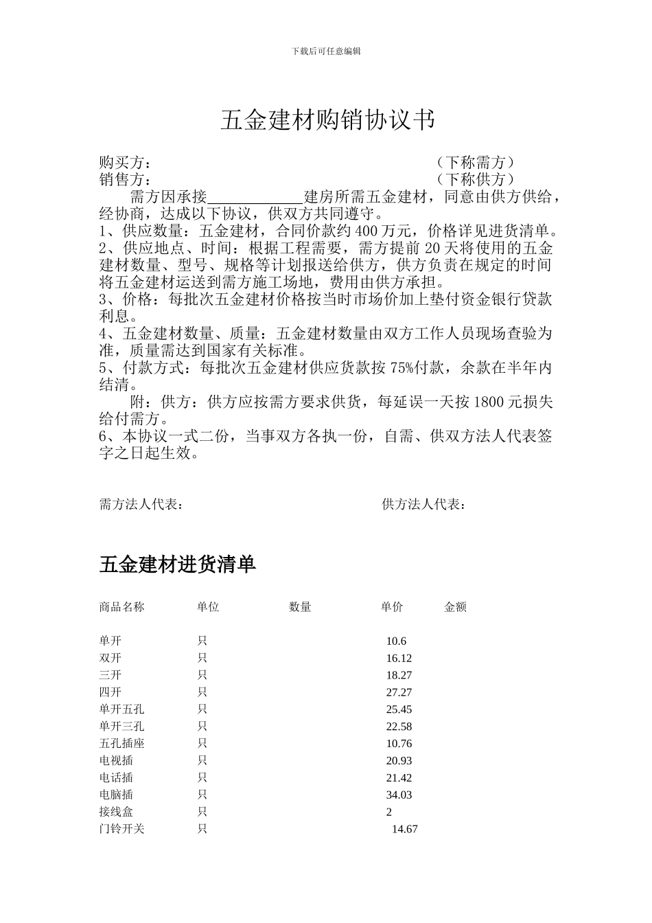 五金建材购销协议书_第1页