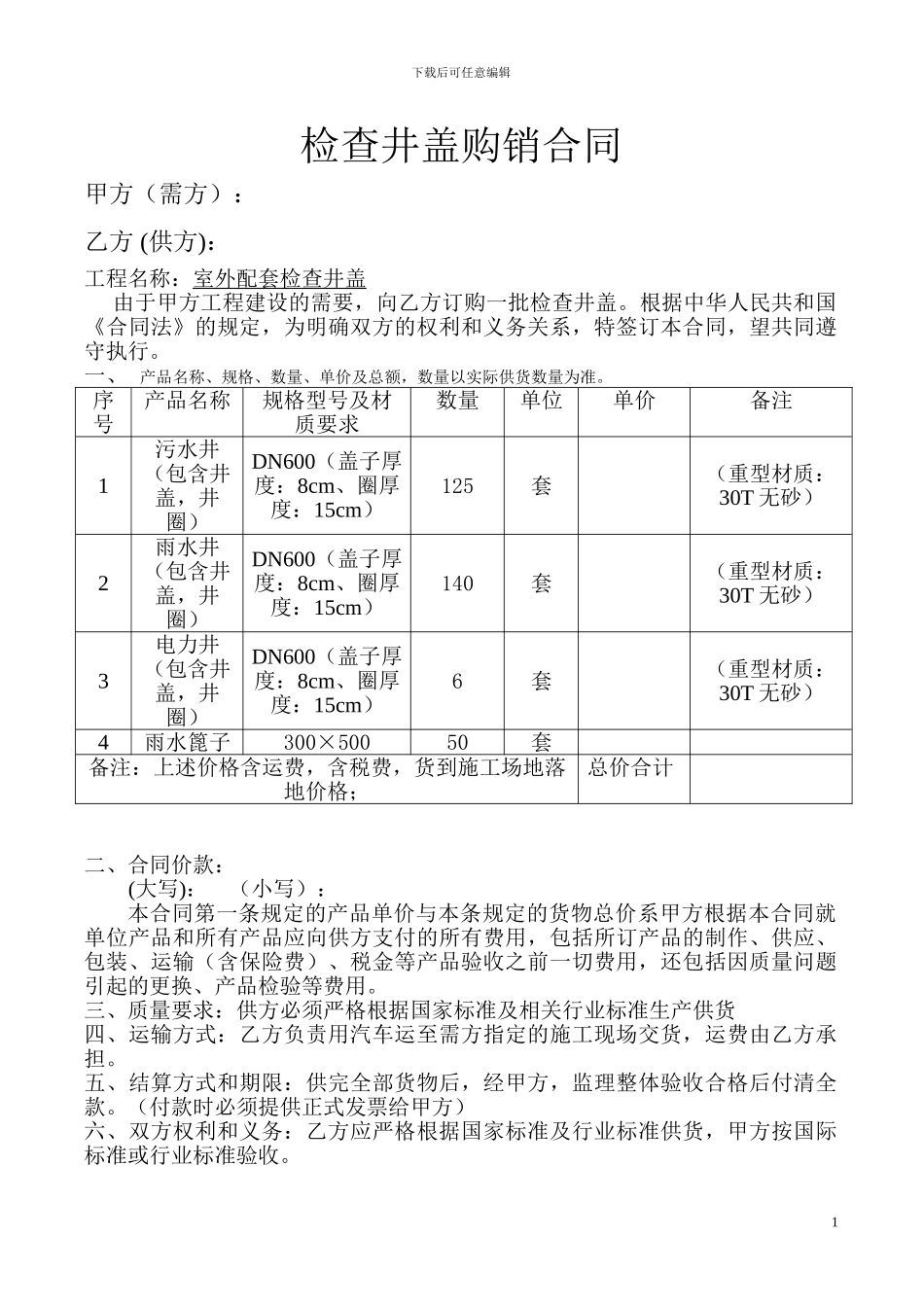 井盖产品购销合同_第1页