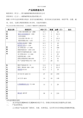 产品购销合同意向书