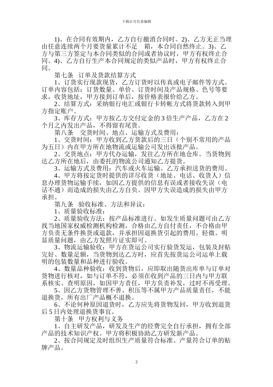 产品贴牌销售合同_第2页