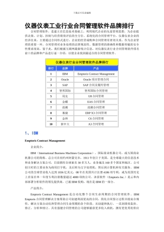 仪器仪表工业行业合同管理软件品牌排行