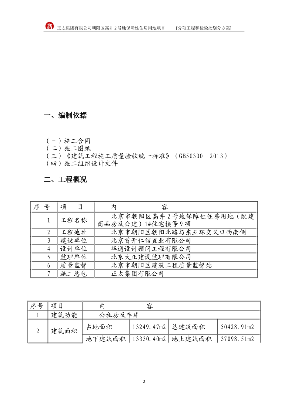 (朝阳北路)分项工程和检验批划分方案_第2页