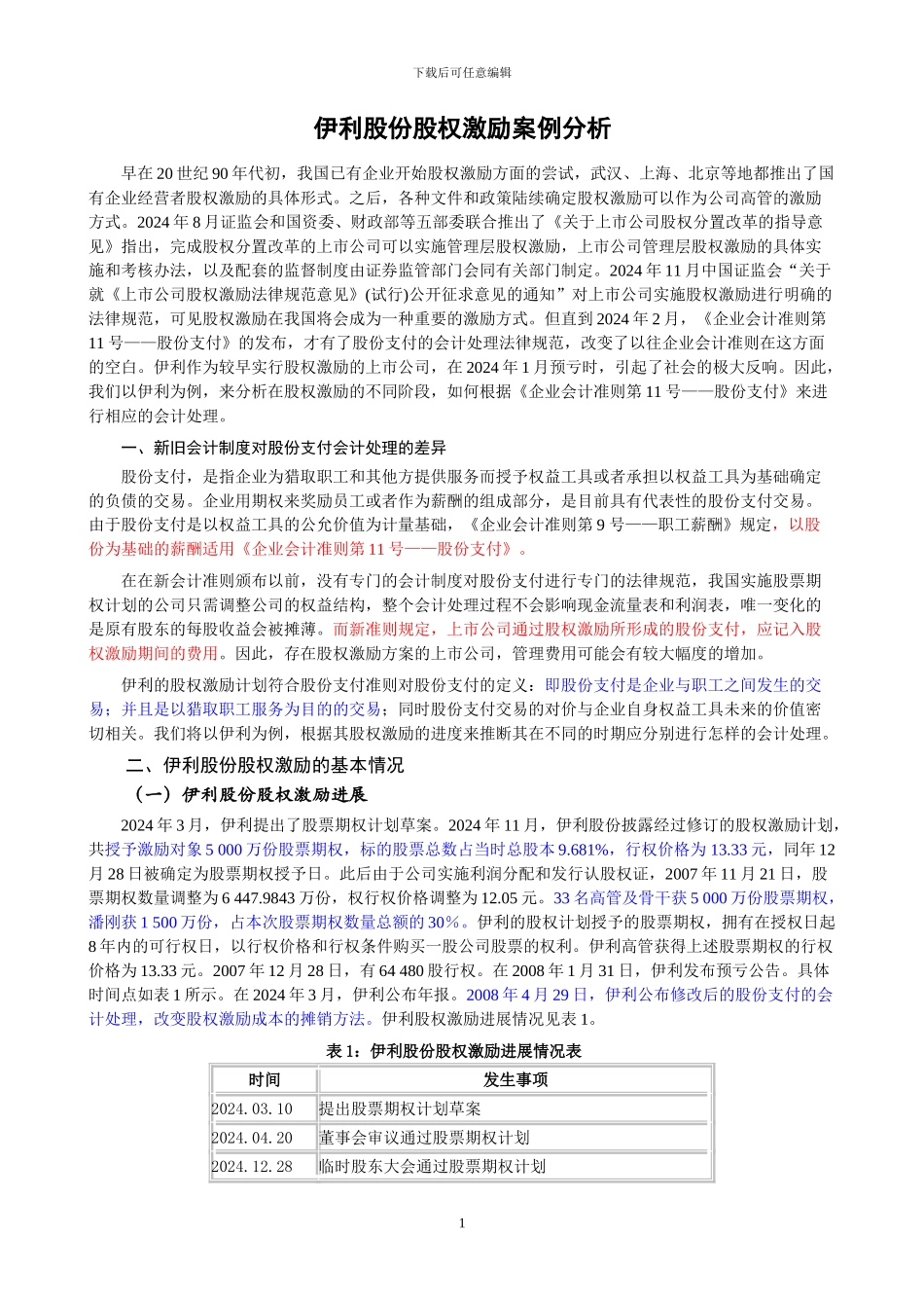 伊利股份股权激励案例分析_第1页
