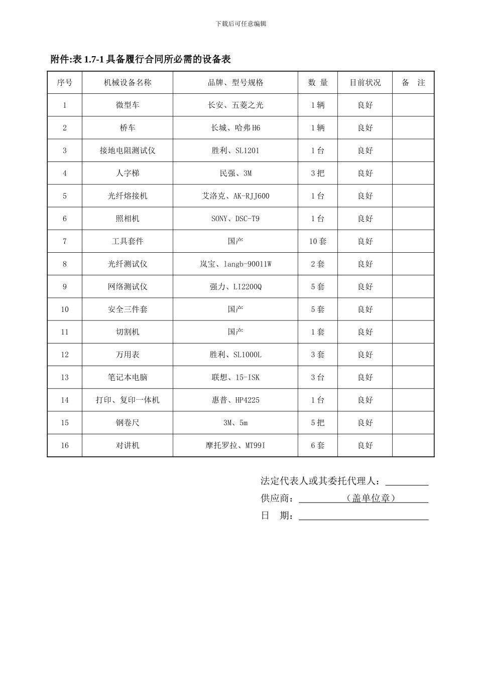 供应商具备履行合同所必需的设备和专业技术能力的证明材料_第2页