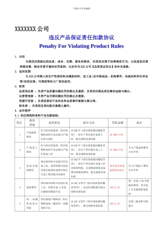 供应商违反产品保证责任扣款协议