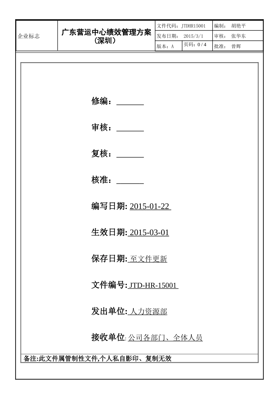 (绝密)飞力达经营中心绩效管考核方案_第1页