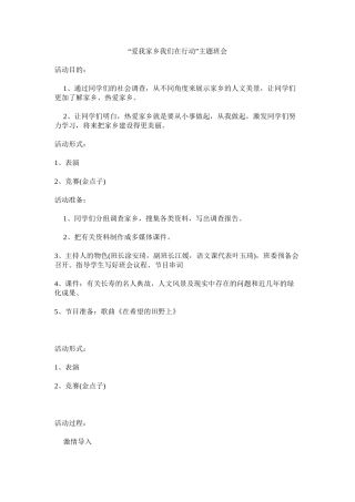 “爱我家乡我们在行动”主题班会