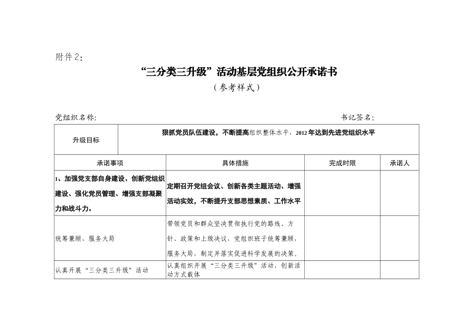 “三分类三升级”活动基层党组织公开承诺书_第1页