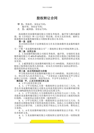 儋州股权转让合同