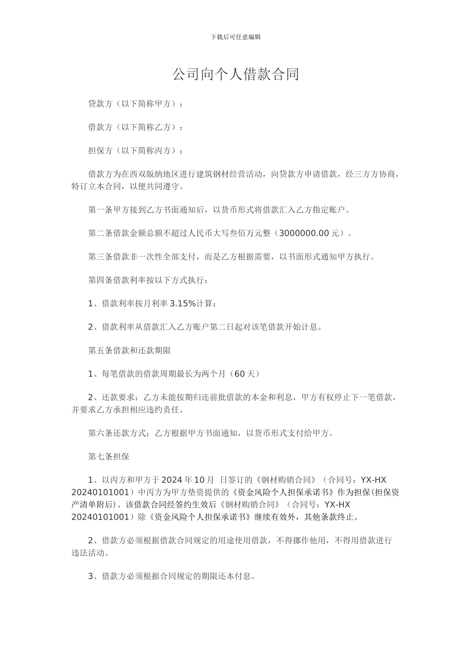 公司与个人之间的借款合同_第1页