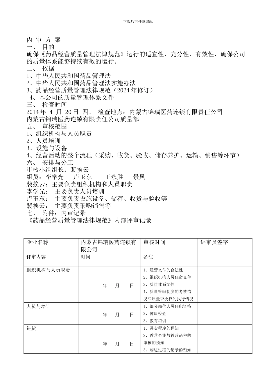 公司内审计划_第2页