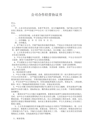 公司合作经营协议书