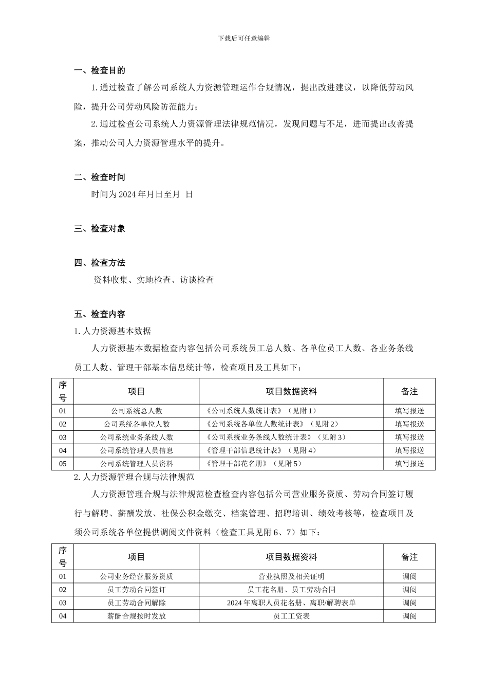 公司系统人力资源管理检查方案_第3页