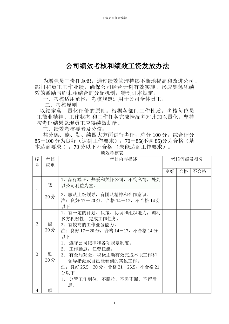 公司绩效考核和绩效工资发放办法_第1页