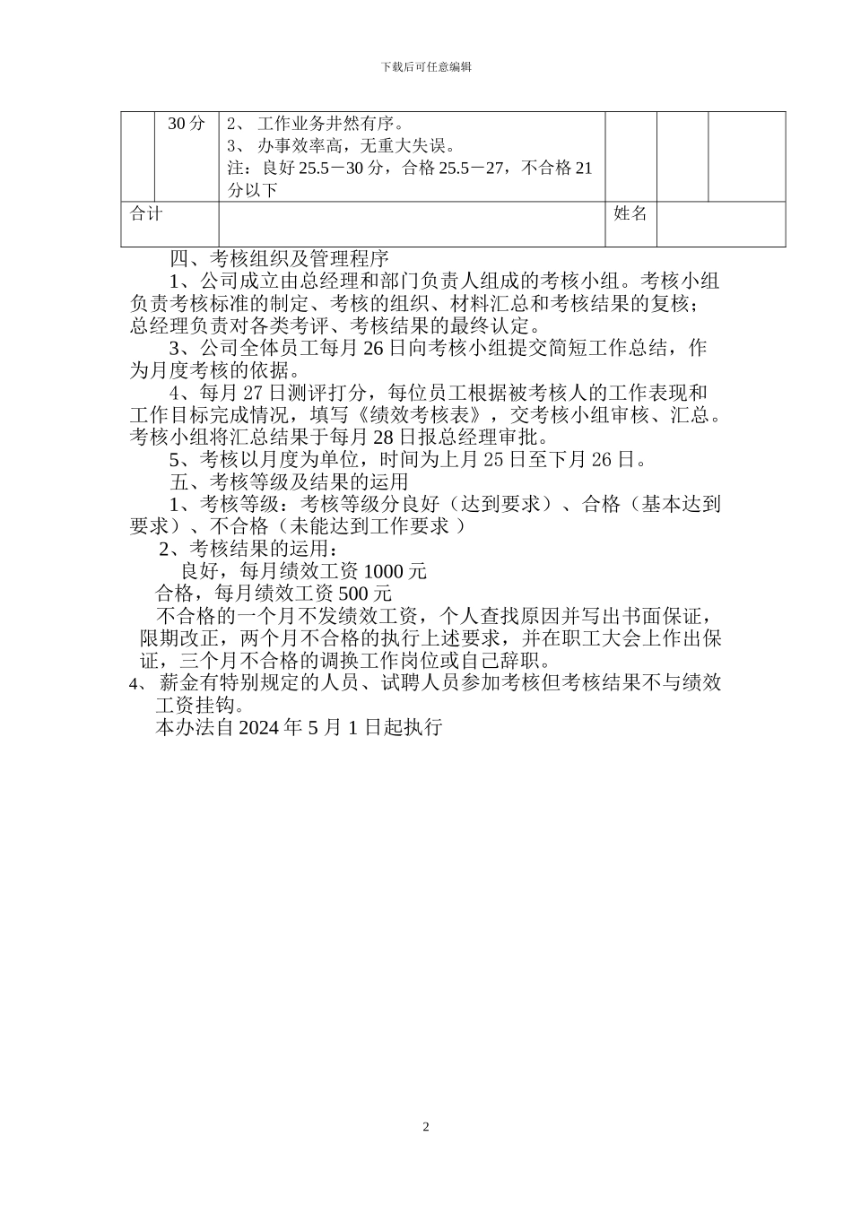 公司绩效考核和绩效工资发放办法_第2页