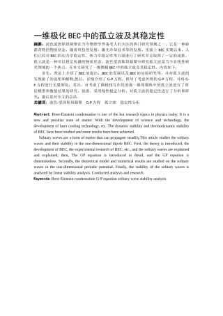 一维极化BEC中的孤立波及其稳定性论文设计