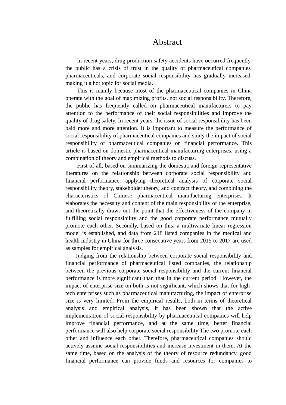 医药企业社会责任与公司财务绩效的关系研究论文设计_第2页