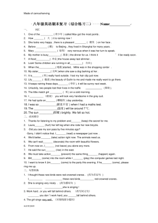 牛津译林版英语八上期末综合二测试无答案