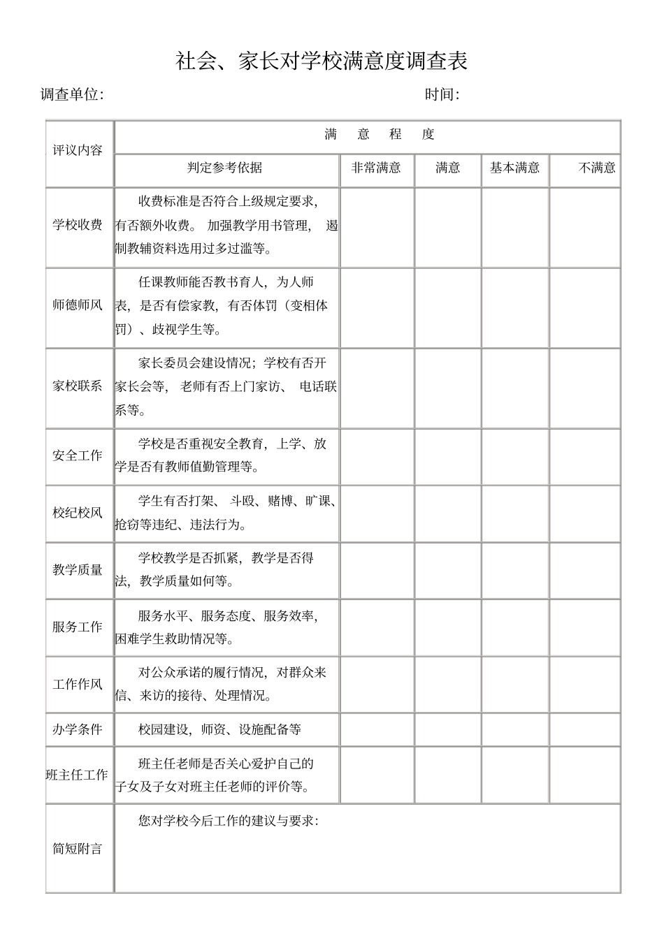 社会家长对学校满意度调查表_第1页
