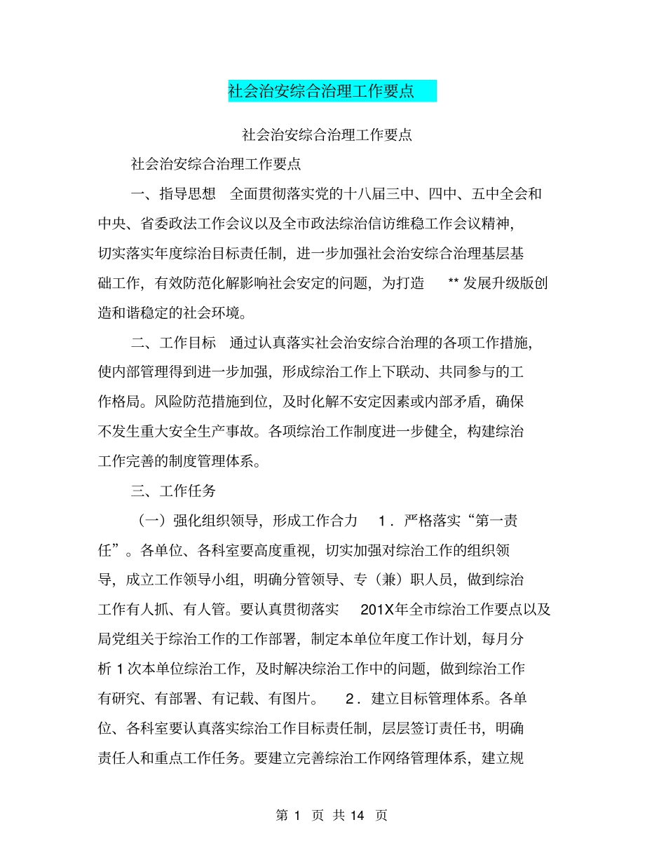 社会治安综合治理工作要点_第1页