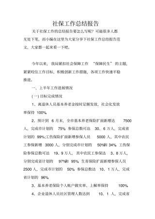 社保工作总结报告