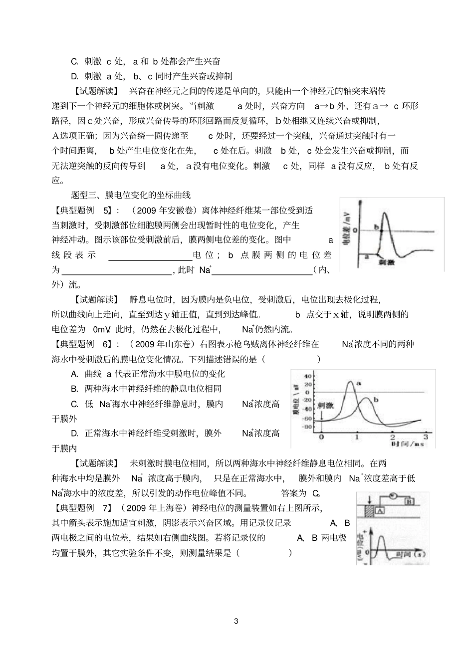 神经电位的相关高考试题归类解读_第3页