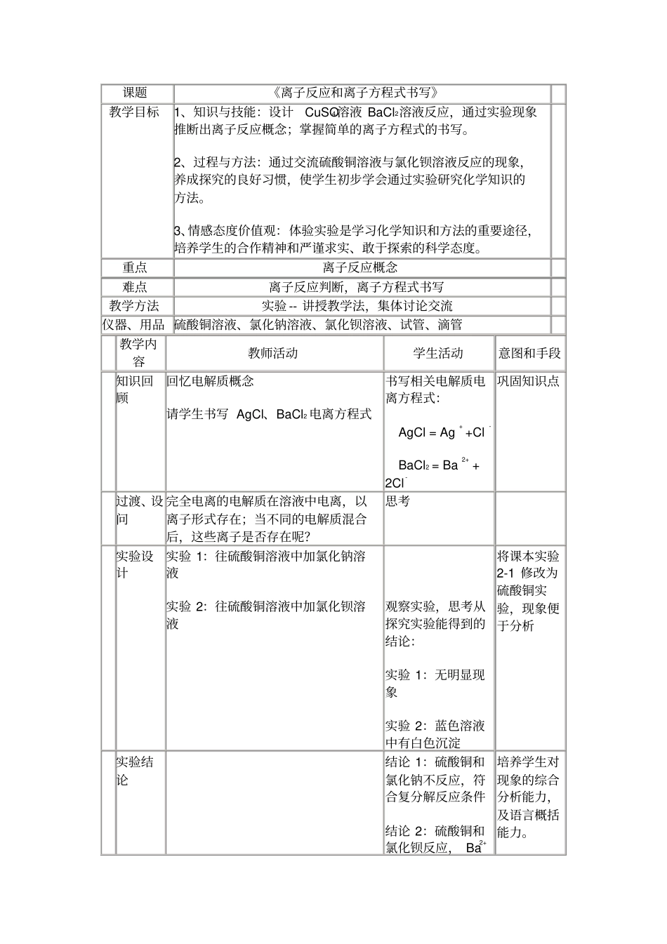 离子反应和离子方程式书写教学设计_第2页