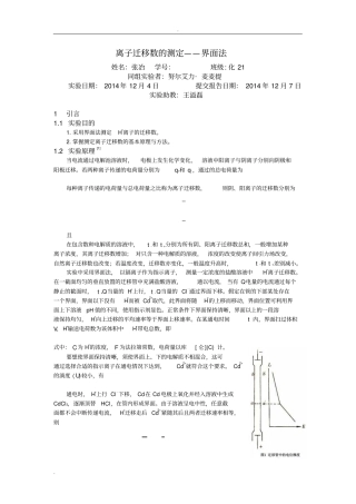 离子迁移数的测定试验报告