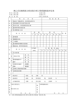离心式压缩机组主机安装质量检验评定表