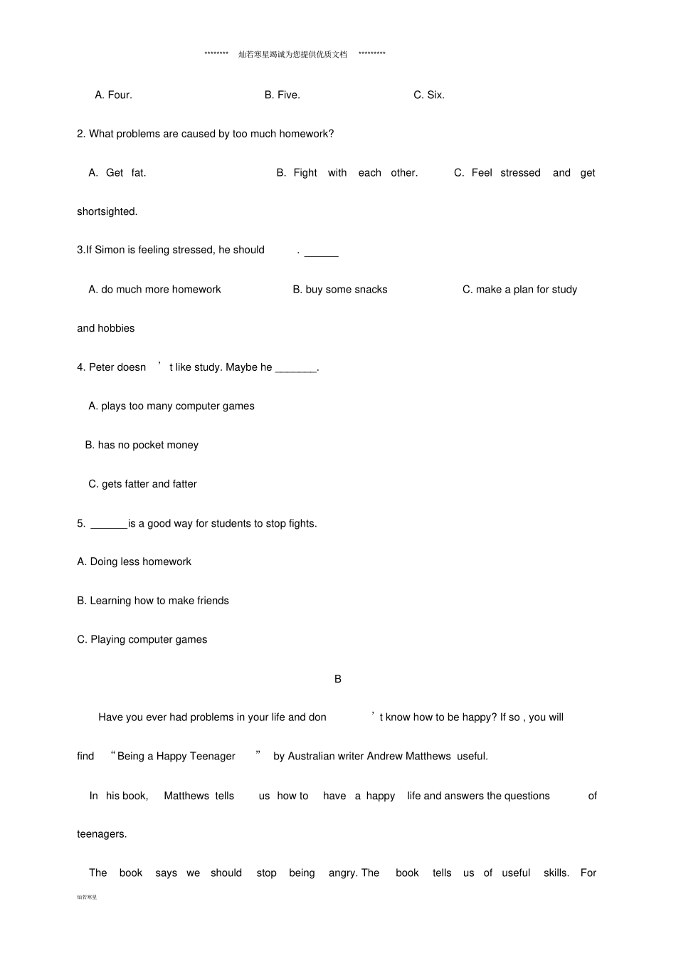 秋九年级英语上册Module6Problems主题阅读练习无答案新版外研版_第2页