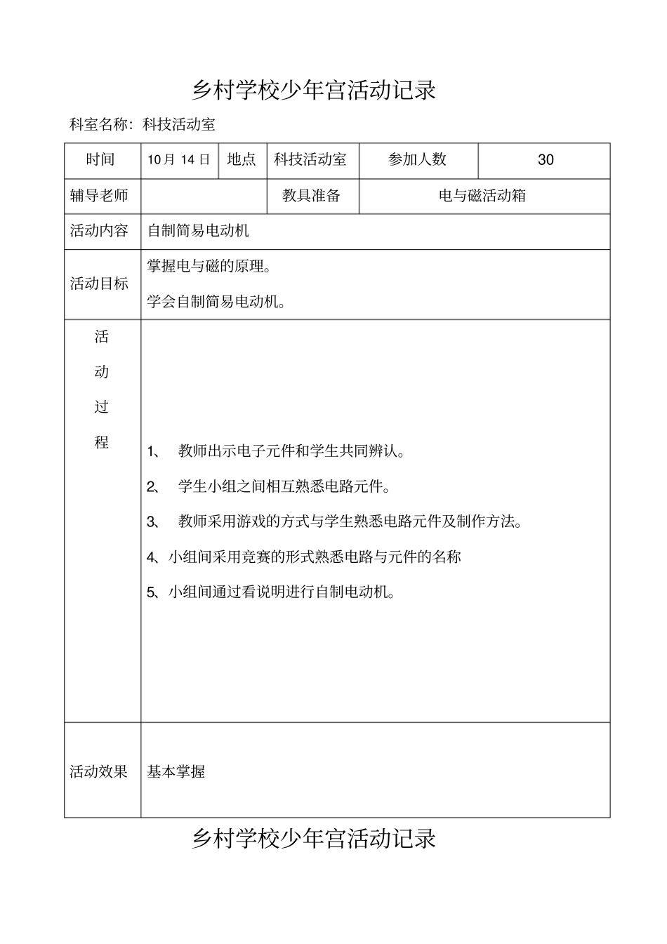 秋学期少年宫科技室活动记录_第1页