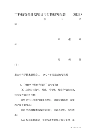 科技攻关计划项目可行性研究报告格式