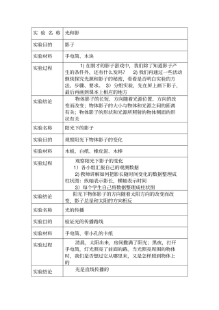 科教版科学五年级上册科学试验报告