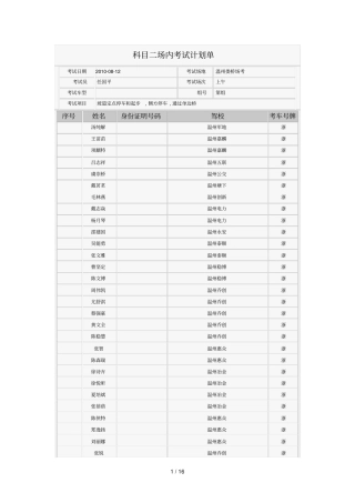 科目二场内考试计划单