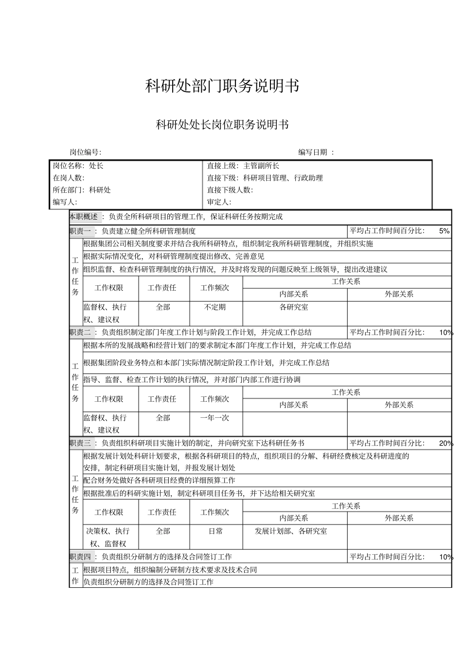 科研处部门职务说明书_第1页