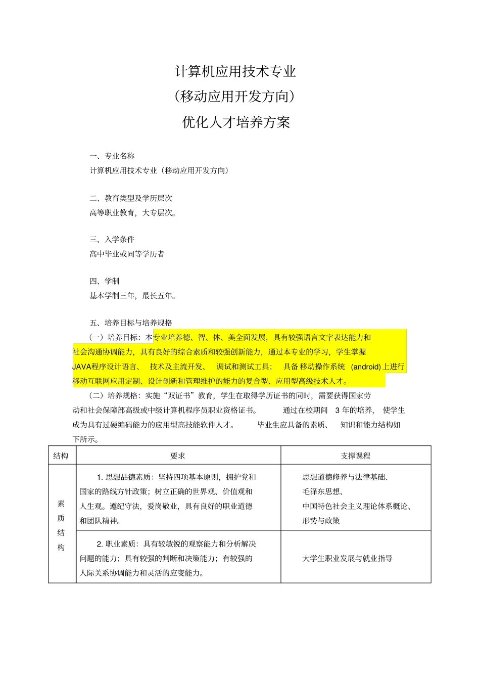 移动应用开发专业培养方案_第1页