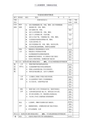 税务会计岗位绩效考核表主管