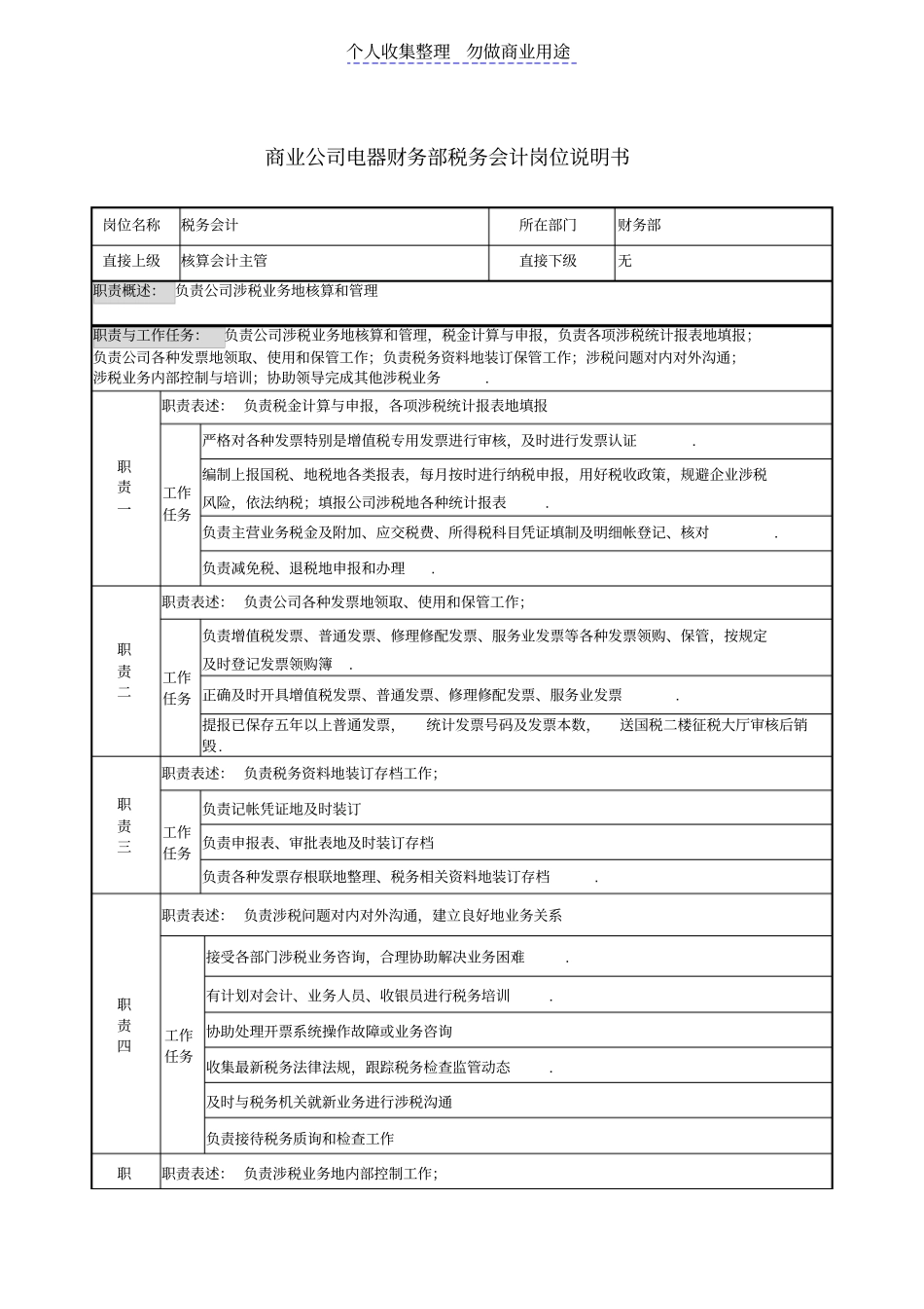 税务会计岗位说明书_第1页