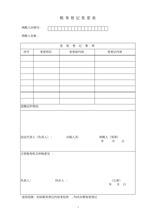 税务登记变更表相关表格模板