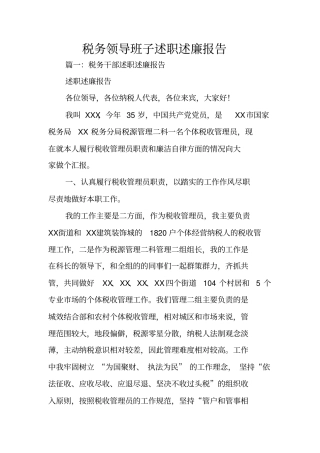 税务领导班子述职述廉报告