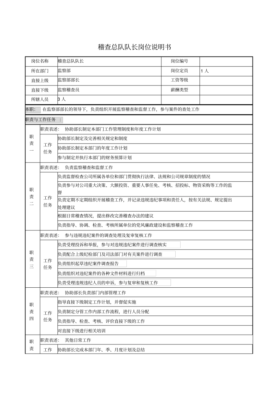 稽查总队队长岗位说明书_第1页