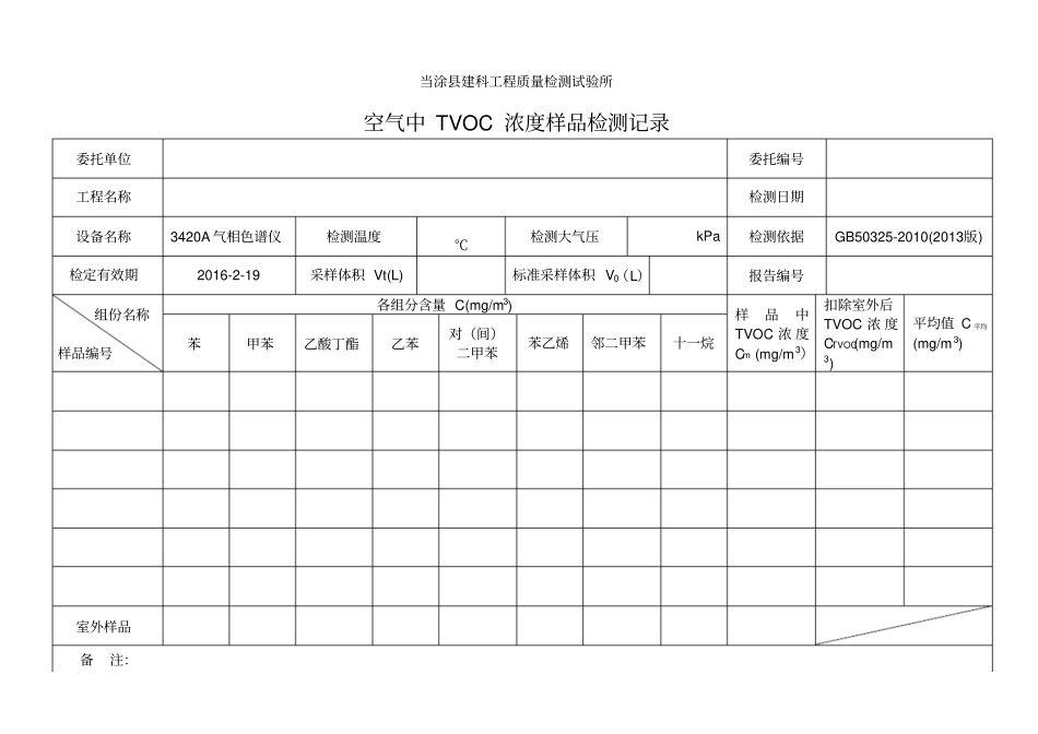 空气中TVOC含量原始记录_第1页