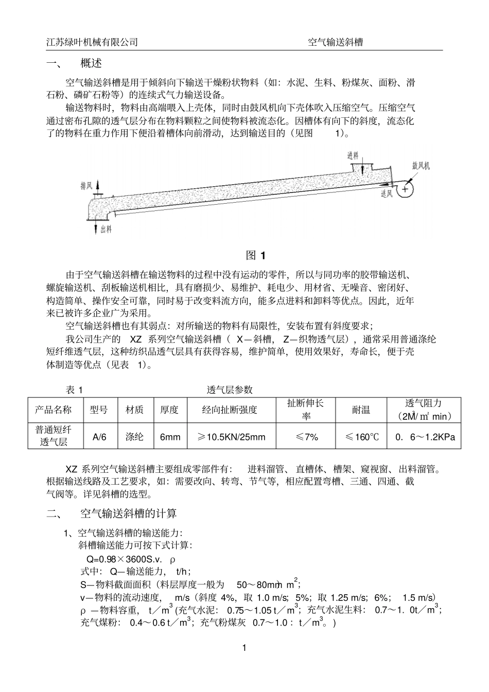 空气输送斜槽介绍及参数_第1页