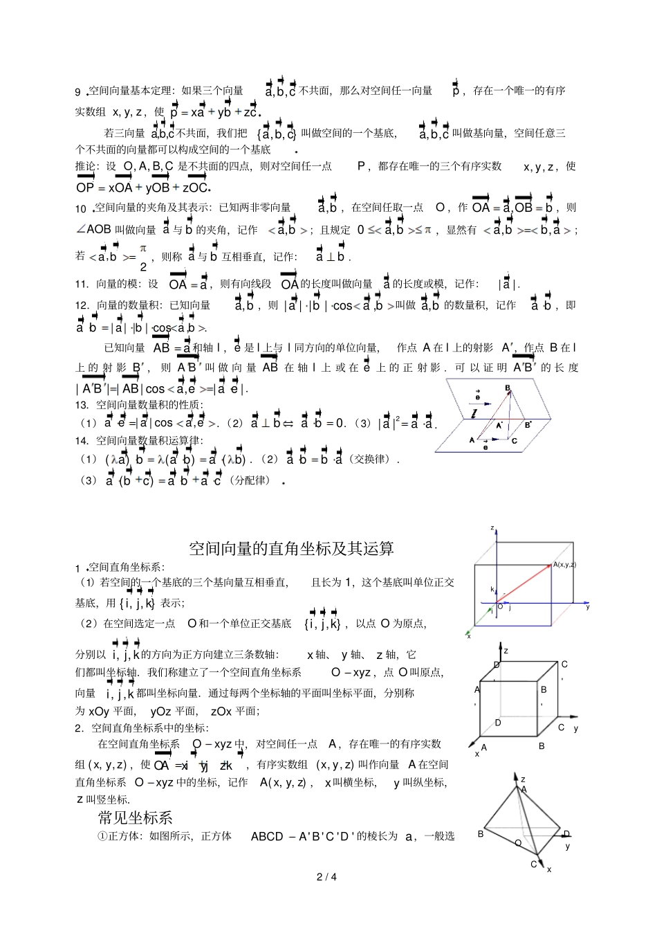 空间向量附其运算知识总结_第2页