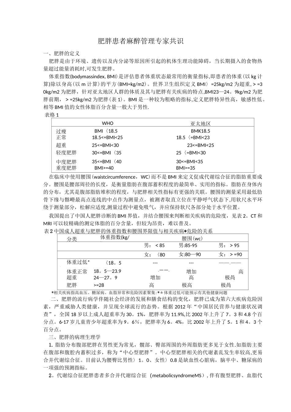 肥胖患者麻醉管理专家共识_第1页