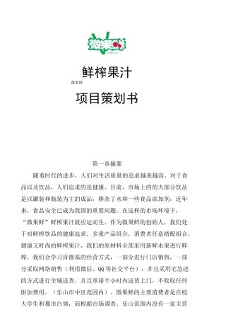 微果鲜鲜榨果汁创业计划书