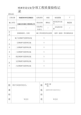 喷淋工程管道安装检验批