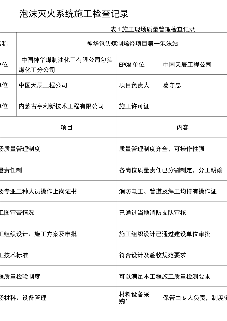 泡沫灭火系统施工检查记录资料_第1页