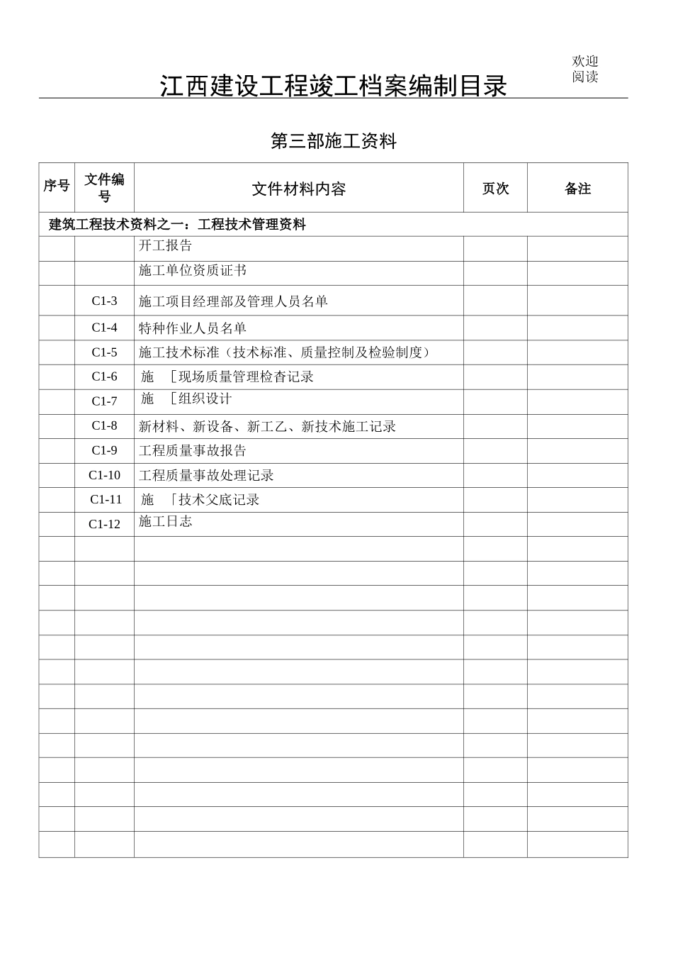 江西建筑工程竣工资料编制目录_第1页