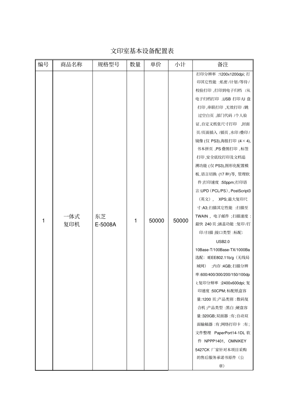 竞价文印室基本设备配置表_第1页
